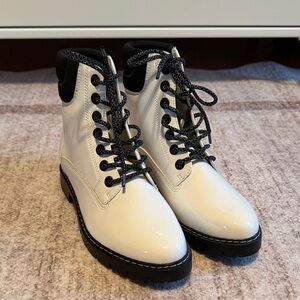 Limelight White Lace-Up Combat Boots with Black Trim